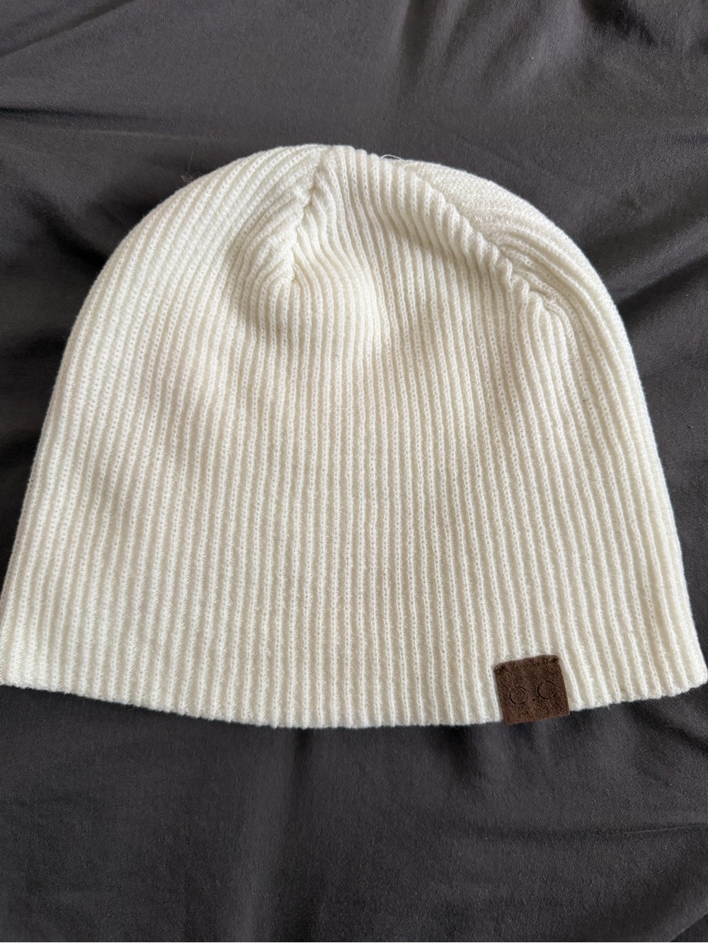 CC White Ribbed Knit Beanie